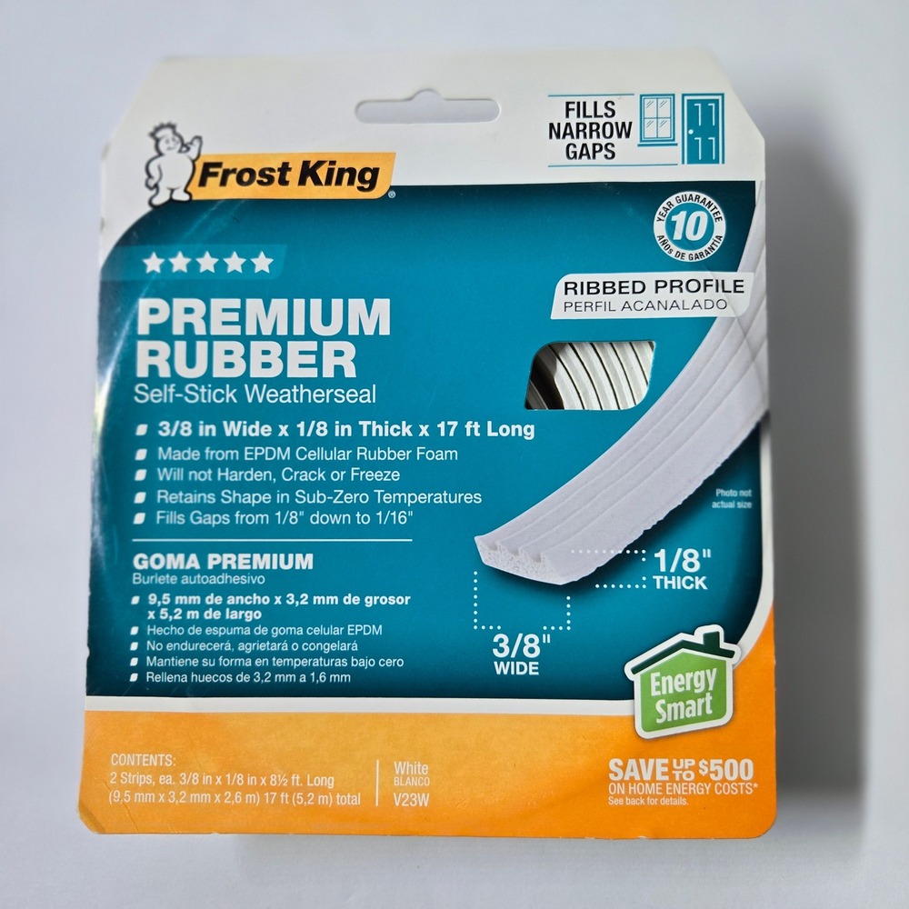 Frost King V23W Rubber Self-Stick Weatherseal 3/8" Wide 17ft White